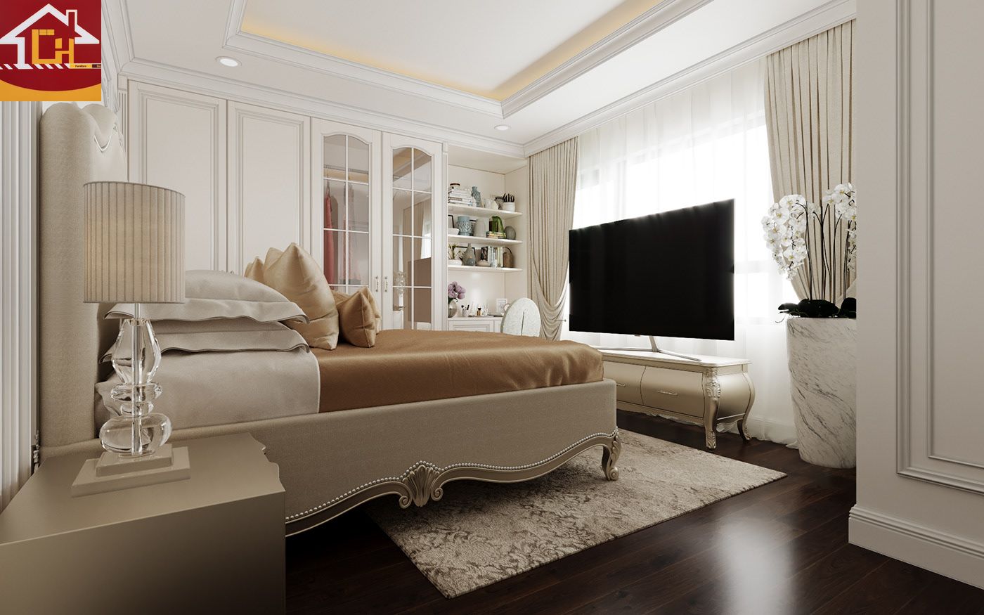 Thiết kế nội thất căn hộ 2 ngủ tại chung cư Vinhomes Symphony theo phong cách tân cổ điển